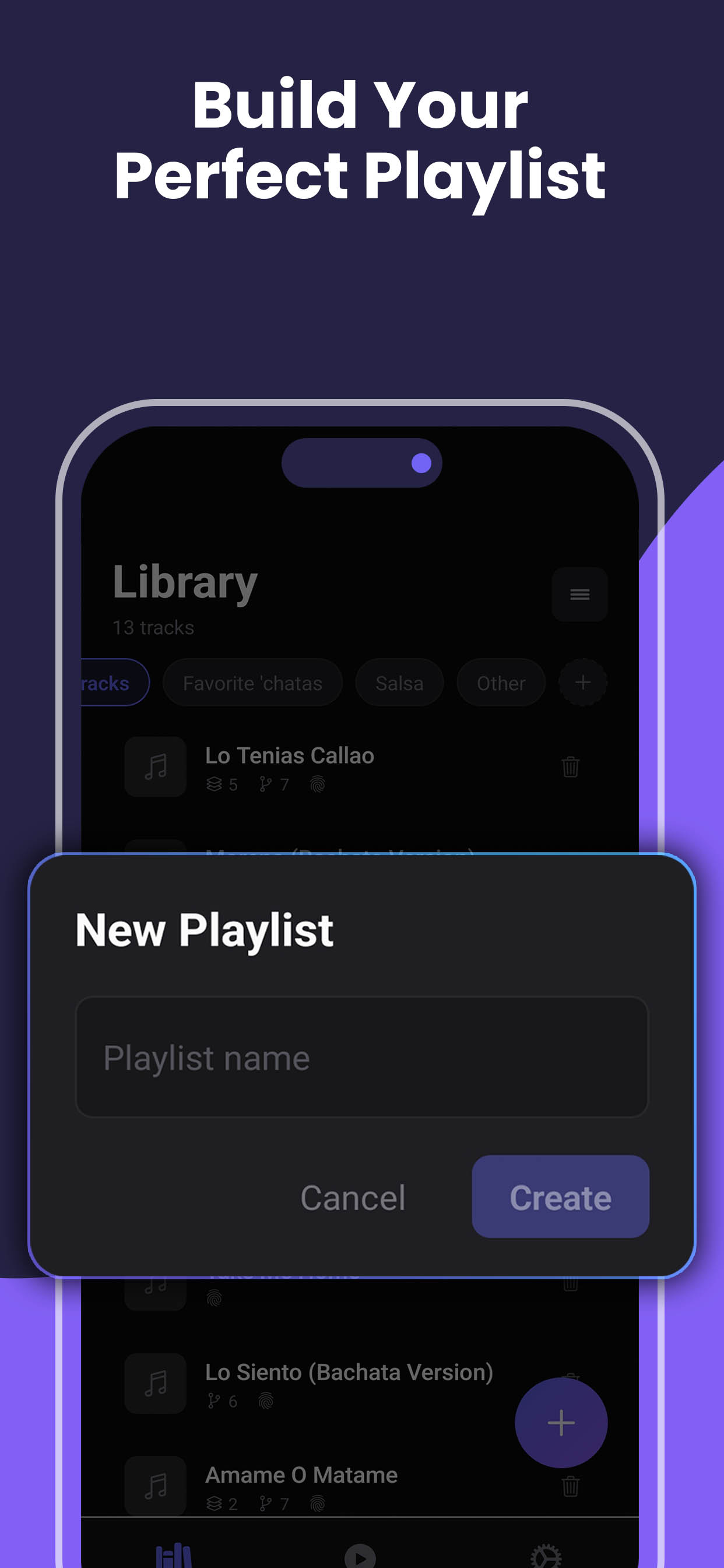 SMTC new playlist creation dialog for organizing dance practice tracks by style or purpose